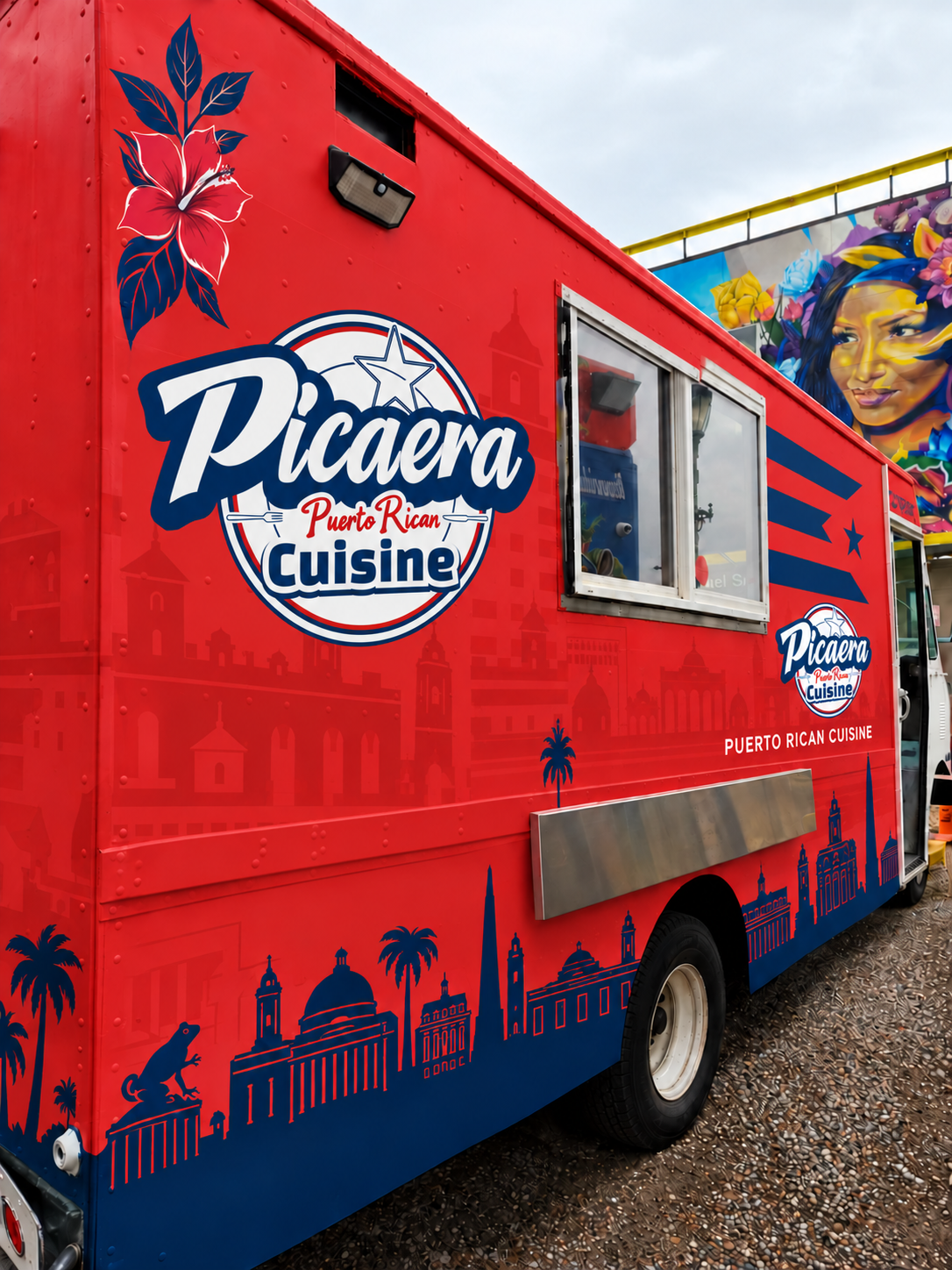 Picaera red and navy Puerto Rican food truck wrap design